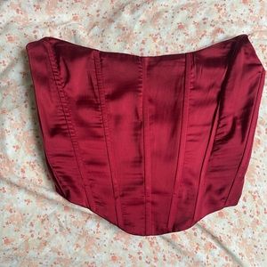 Windsor Satin Silk Small Burgundy Red bustier crop strapless tube top